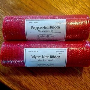 NEW Polypro Mesh Ribbon Metallic Red Christmas Pack of 2